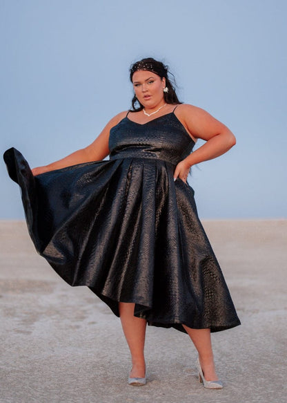 chic size inclusive model wearing JessaKae Twila Dress Dresses