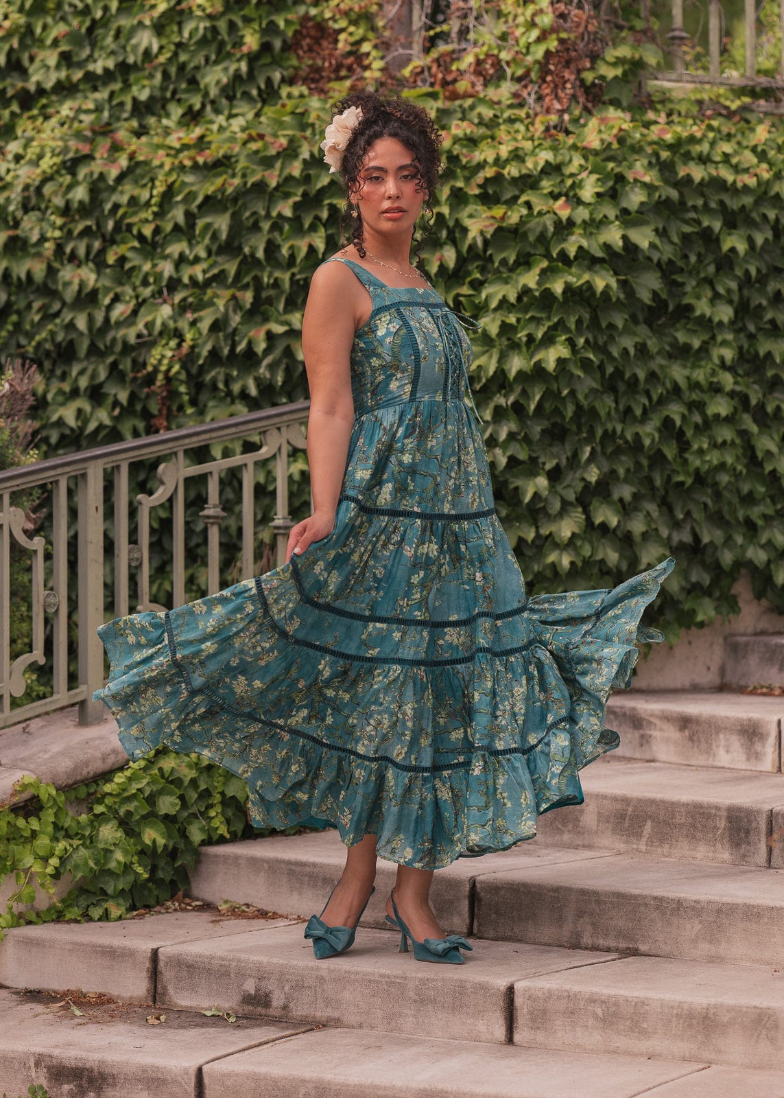 chic size inclusive model wearing JessaKae Van Gogh Dress