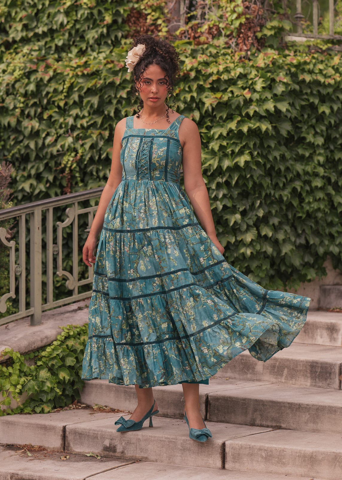 chic size inclusive model wearing JessaKae Van Gogh Dress