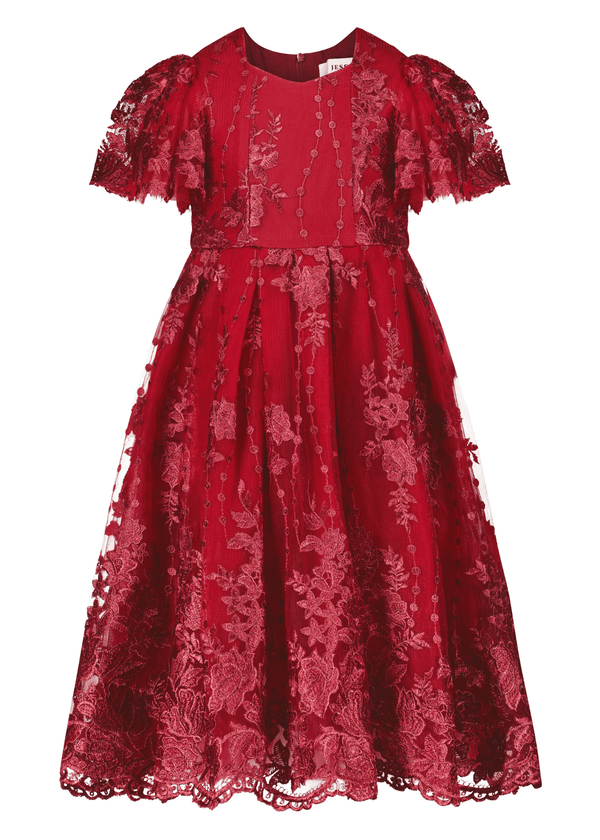 chic size inclusive model wearing JessaKae Victorian Girls Dress Burgundy / 12-18M Girls Dress
