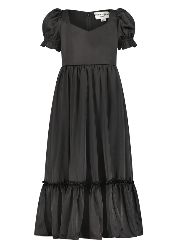 chic size inclusive model wearing JessaKae Violette Girls Dress Black / 12-18M Girls Dress