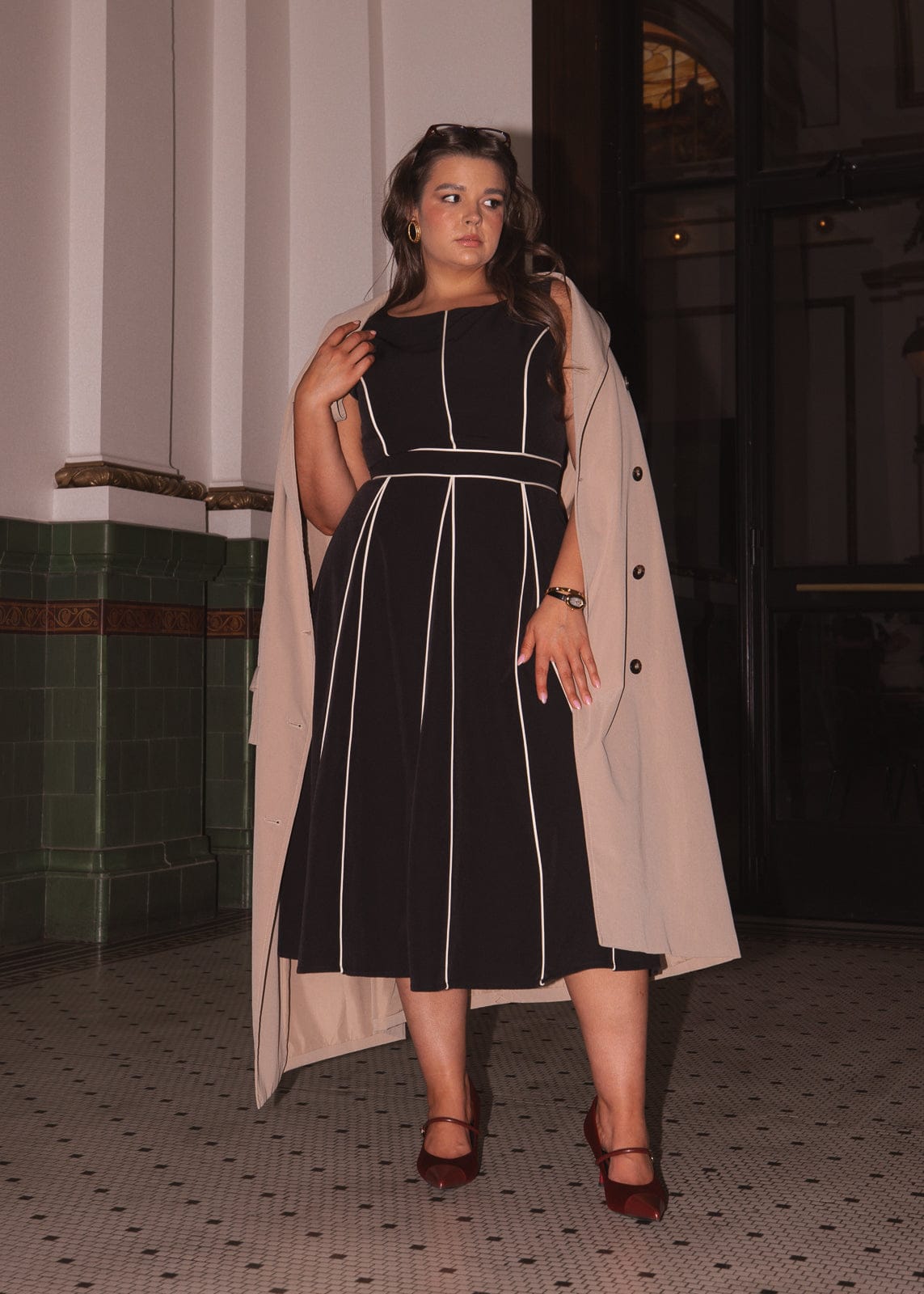 chic size inclusive model wearing JessaKae Vivienne Dress