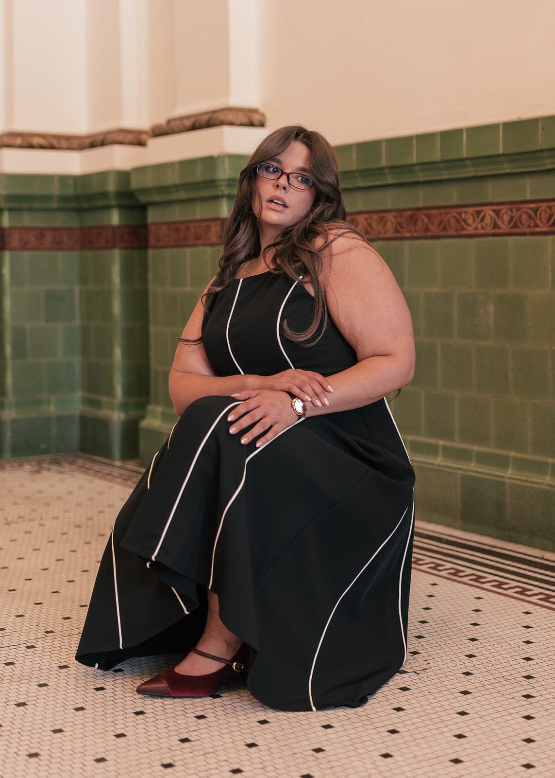 chic size inclusive model wearing JessaKae Vivienne Dress