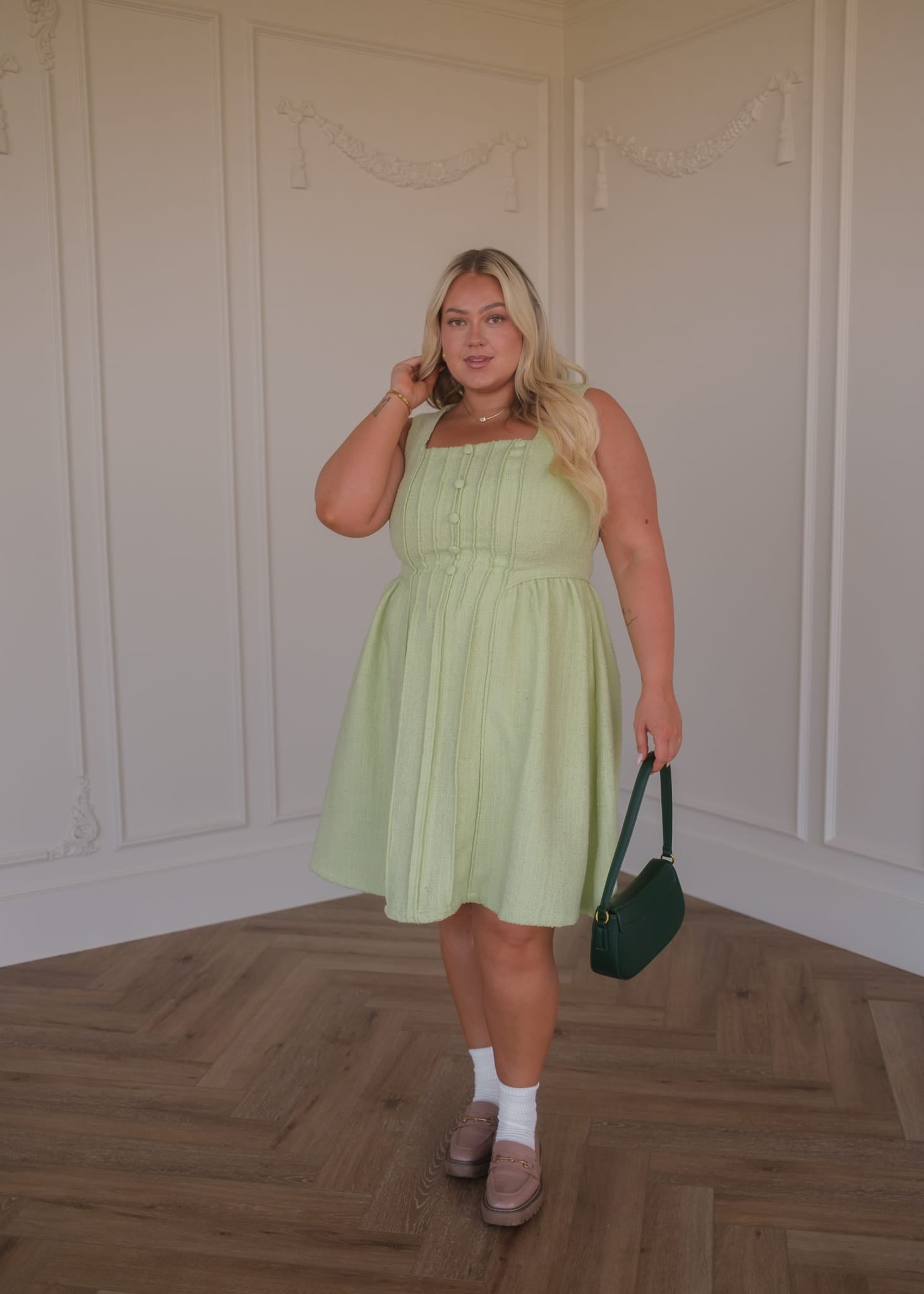Waldorf Tweed Boucle Dress - Green | Occasion Dress in Sizes XXS–6X