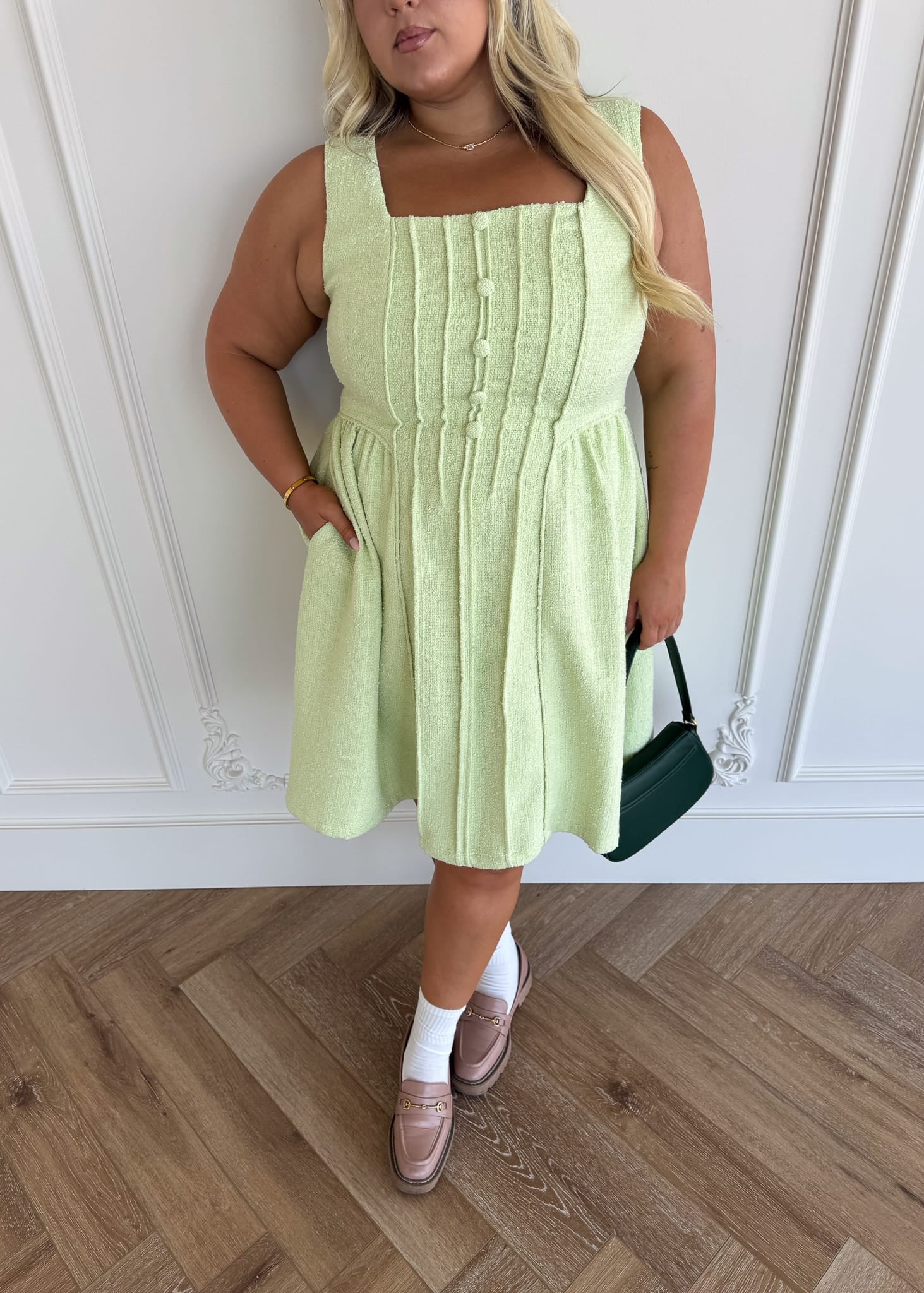 Waldorf Tweed Boucle Dress - Green | Occasion Dress in Sizes XXS6X | JessaKae Waldorf Tweed Boucle Dress - Green | Occasion Dress in Sizes XXS6X | JessaKae