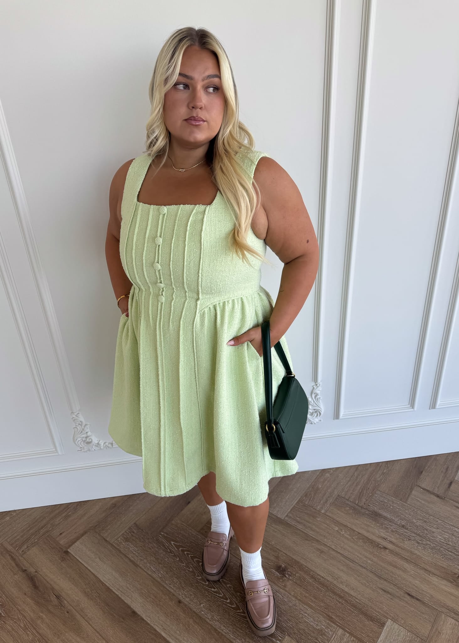 Waldorf Tweed Boucle Dress - Green | Occasion Dress in Sizes XXS6X |  JessaKae