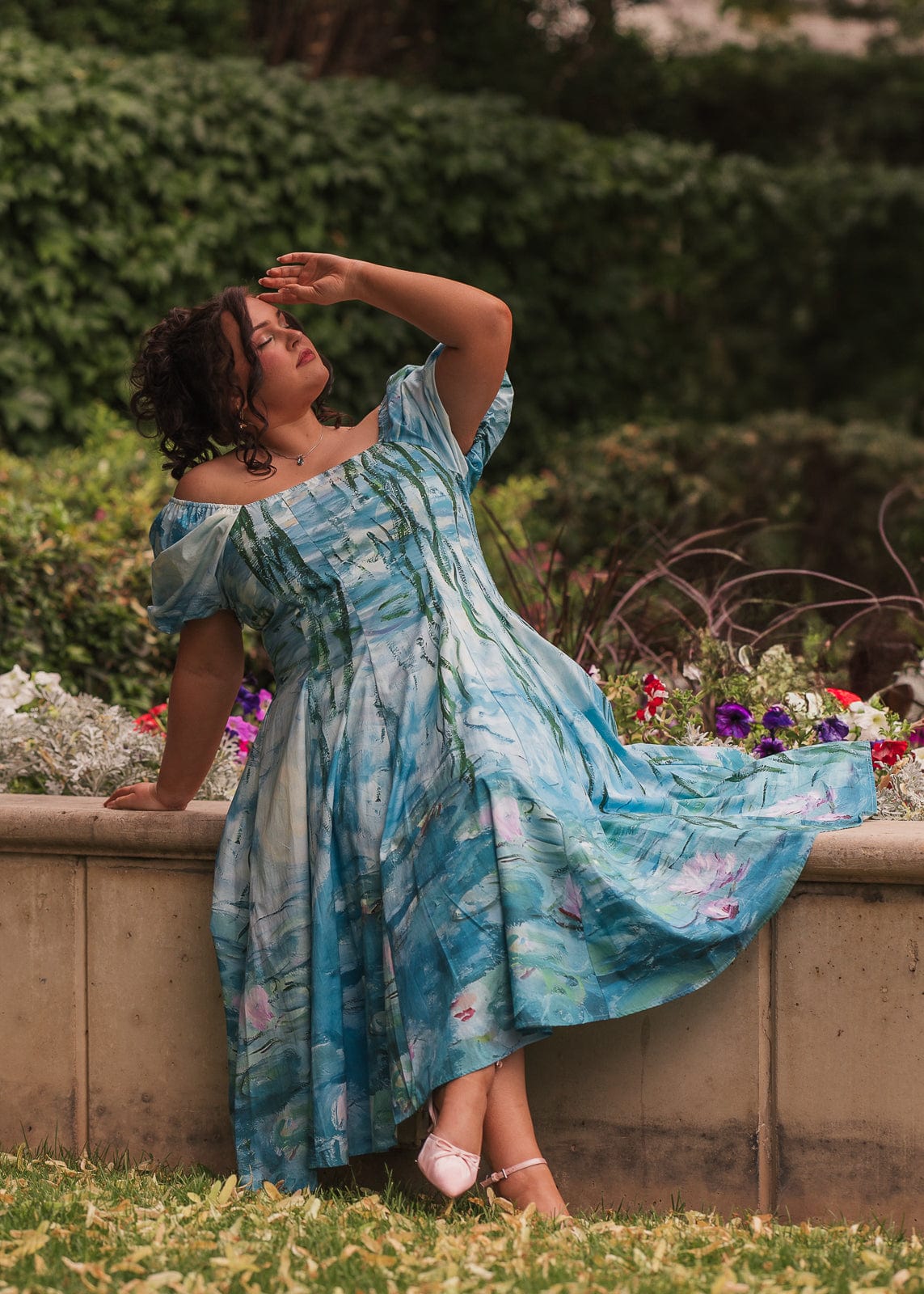 chic size inclusive model wearing JessaKae Water Lily Dress