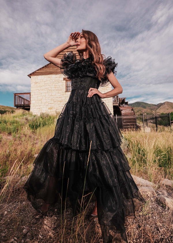 chic size inclusive model wearing JessaKae Wednesday Dress Black / XXS Dresses