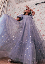 chic size inclusive model wearing JessaKae Wendy Dress Blue Star / XXL Dresses
