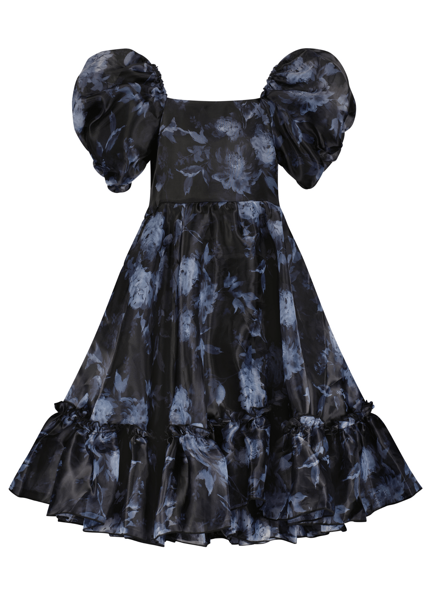 chic size inclusive model wearing JessaKae Wendy Girls Dress_Black Floral / 12-18M Girls Dress