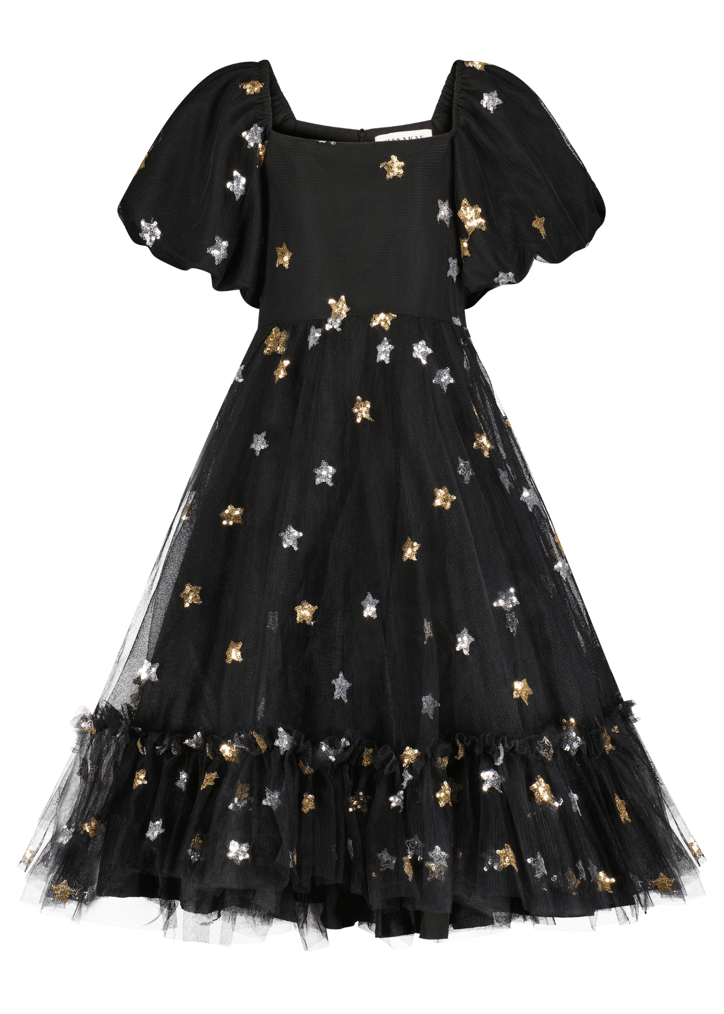 chic size inclusive model wearing JessaKae Wendy Girls Dress_Black Star / 12-18M Girls Dress