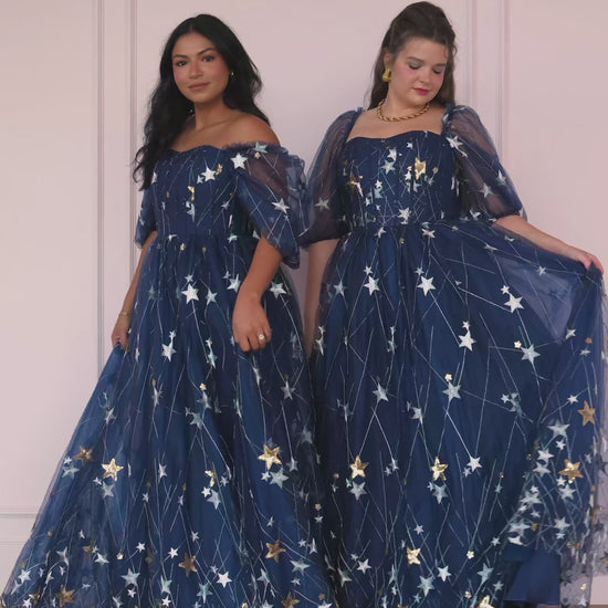 Starla Star Print Corset Maxi Dress - Navy