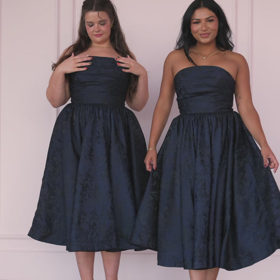 Winslow Strapless Jacquard Corset Midi Dress - Navy