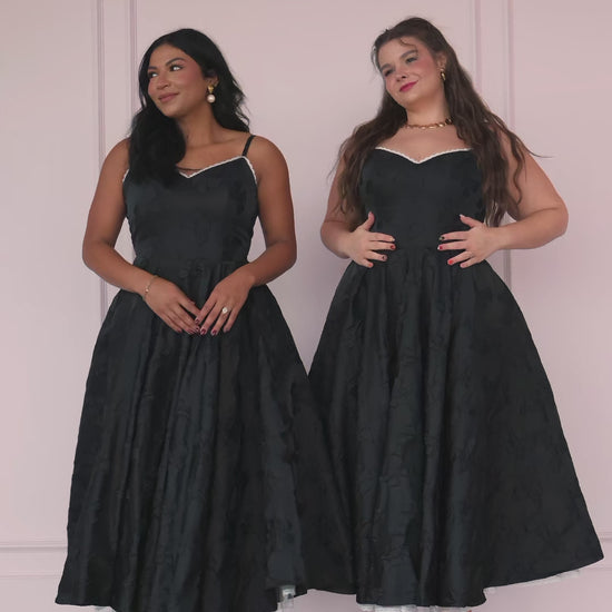 Kelly A-line Jacquard Midi Dress - Black