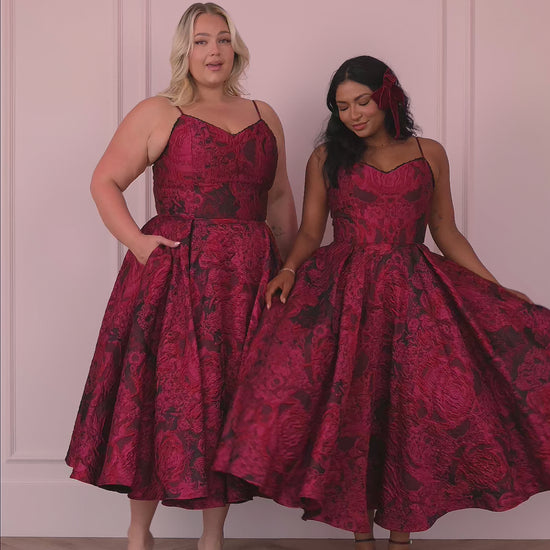 Kelly A-line Jacquard Midi Dress - Red