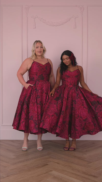 Kelly A-line Jacquard Midi Dress - Red