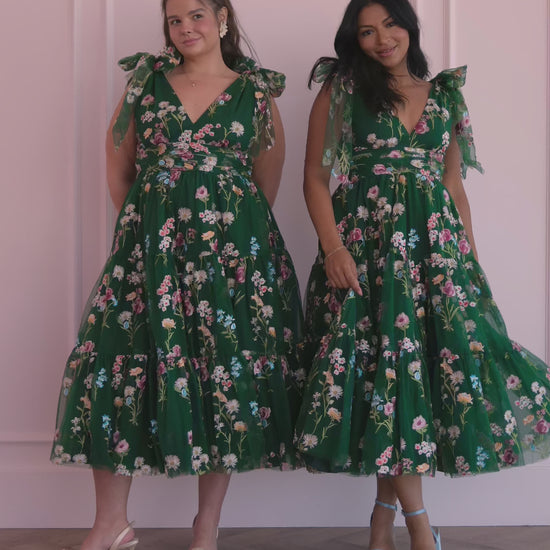 Margaret Floral Midi Dress Emerald