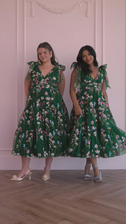 Margaret Floral Midi Dress Emerald