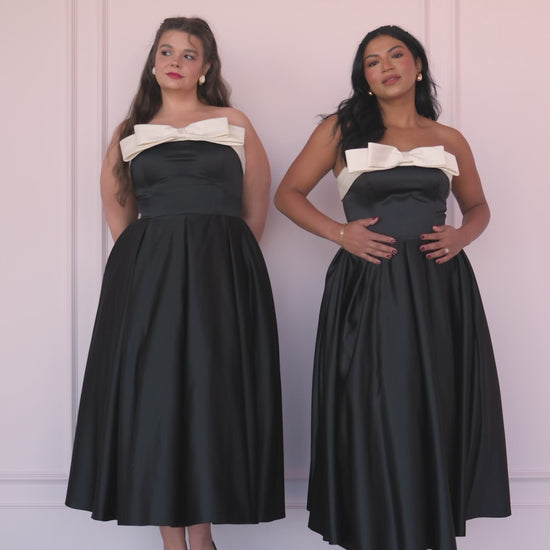 Sutton Satin Bow Strapless Dress - Black
