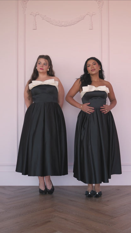 Sutton Satin Bow Strapless Dress - Black