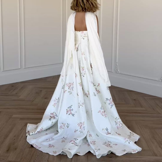 Arabella White Floral Jacquard Pleated Slit Maxi Dress