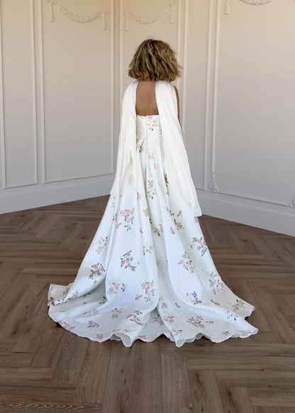 Arabella White Floral Jacquard Pleated Slit Maxi Dress