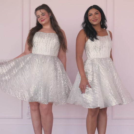 Jules Sequin A-line Mini Dress - Silver