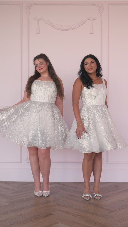 Jules Sequin A-line Mini Dress - Silver