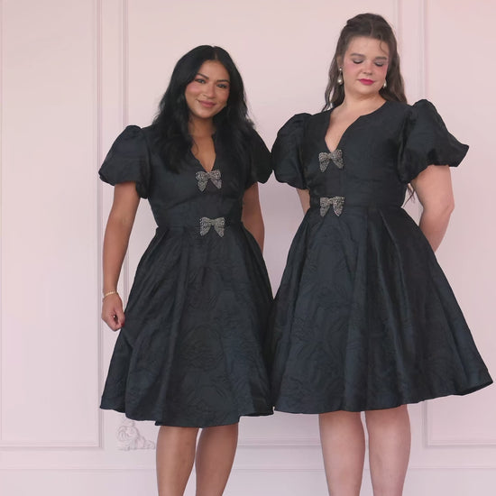 Lennon Jacquard Knee Length Dress - Black