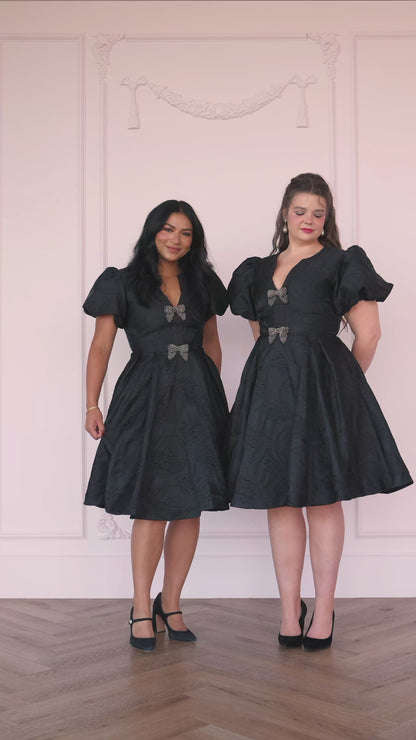 Lennon Jacquard Knee Length Dress - Black