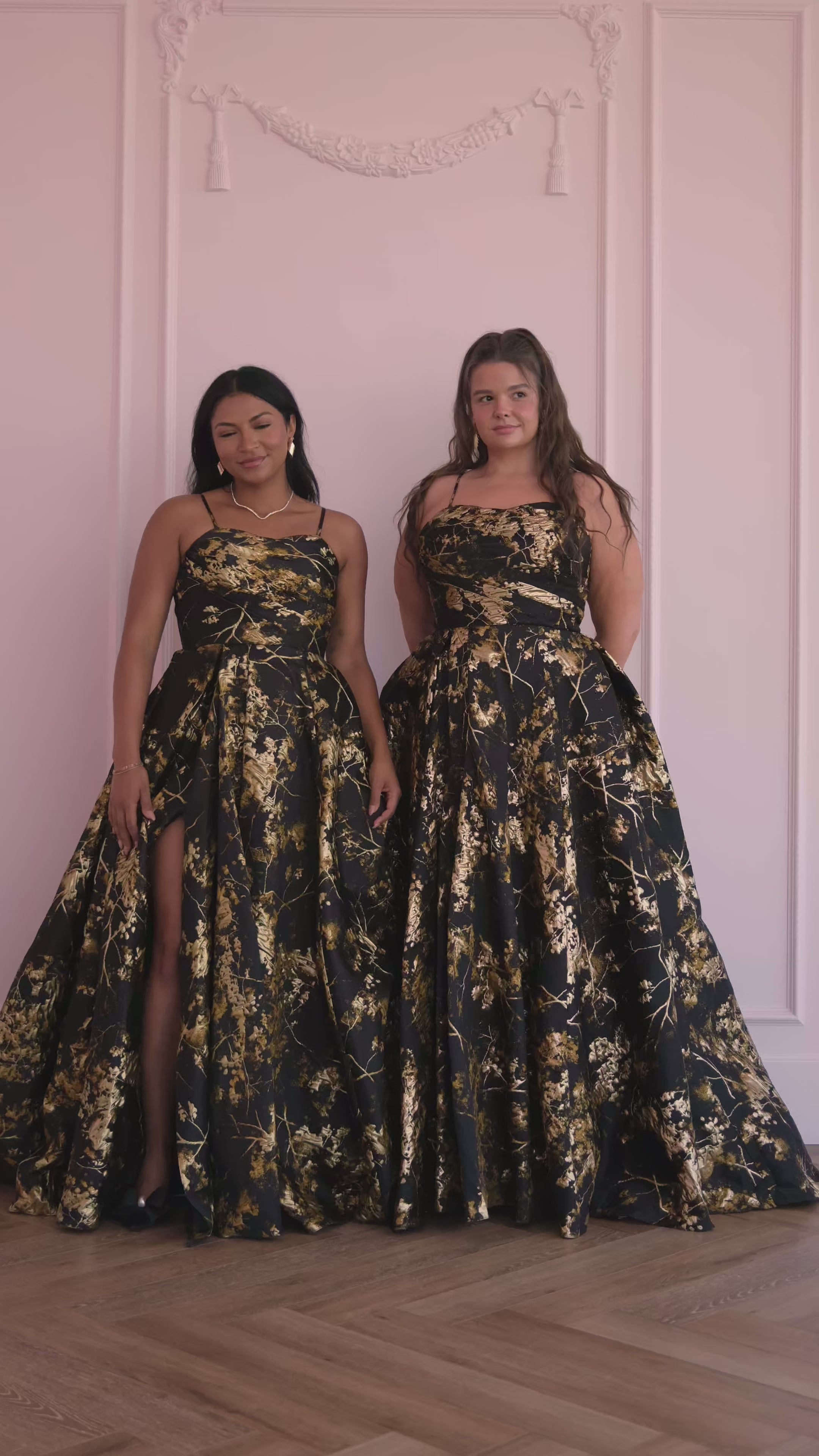 Arabella Sleeveless Gold Foil High Slit Formal Dress - Black