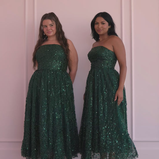 Elphie Strapless Sequin Corset Midi Dress - Green