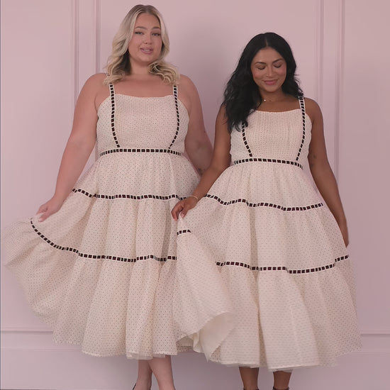 Monroe Polkadot Velvet Ribbon Trim Dress - Cream