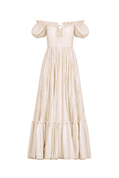 Vera Dress in cream, ghost mannequin front view