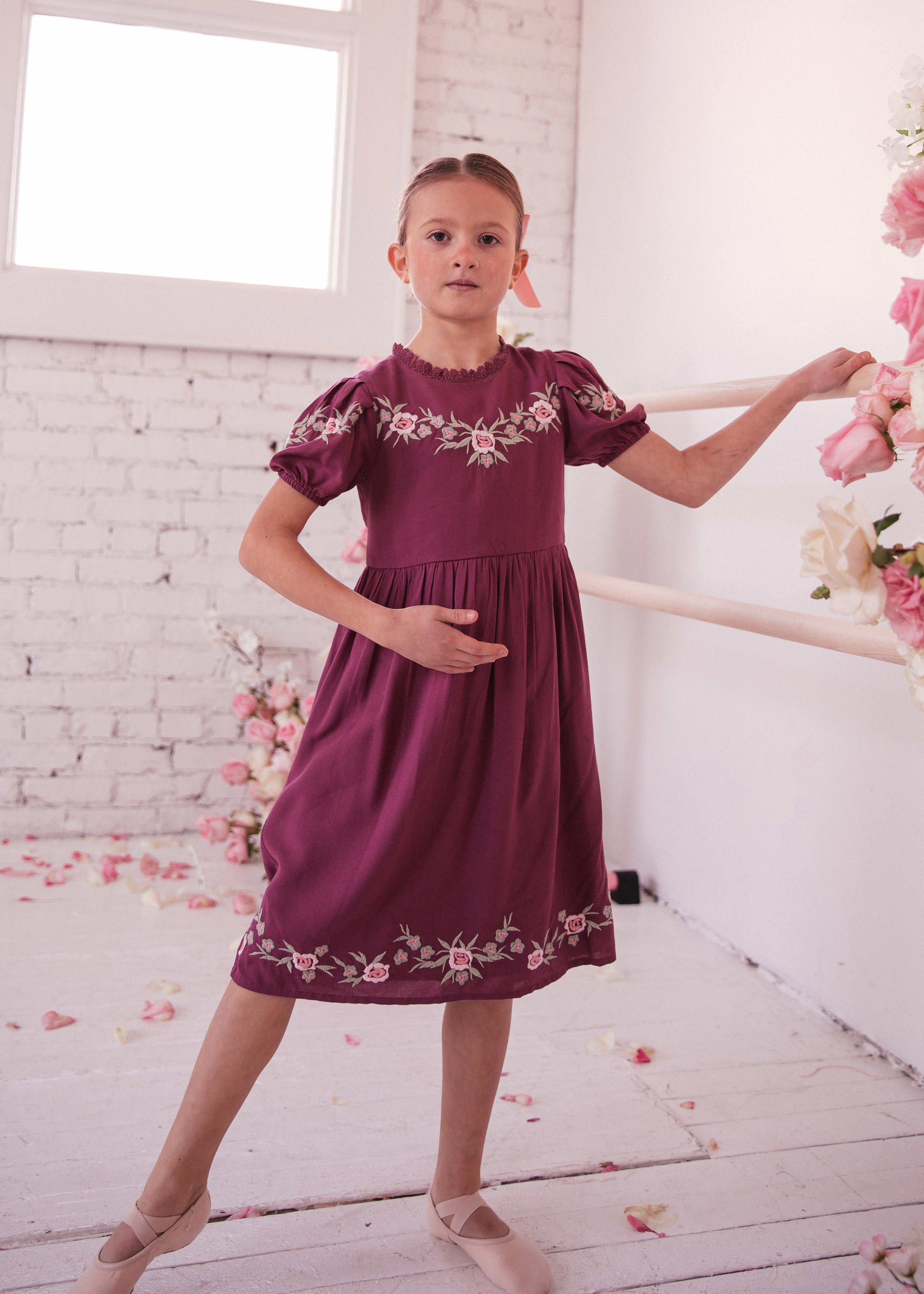 Rosedale Girls Dress - Dark Rose