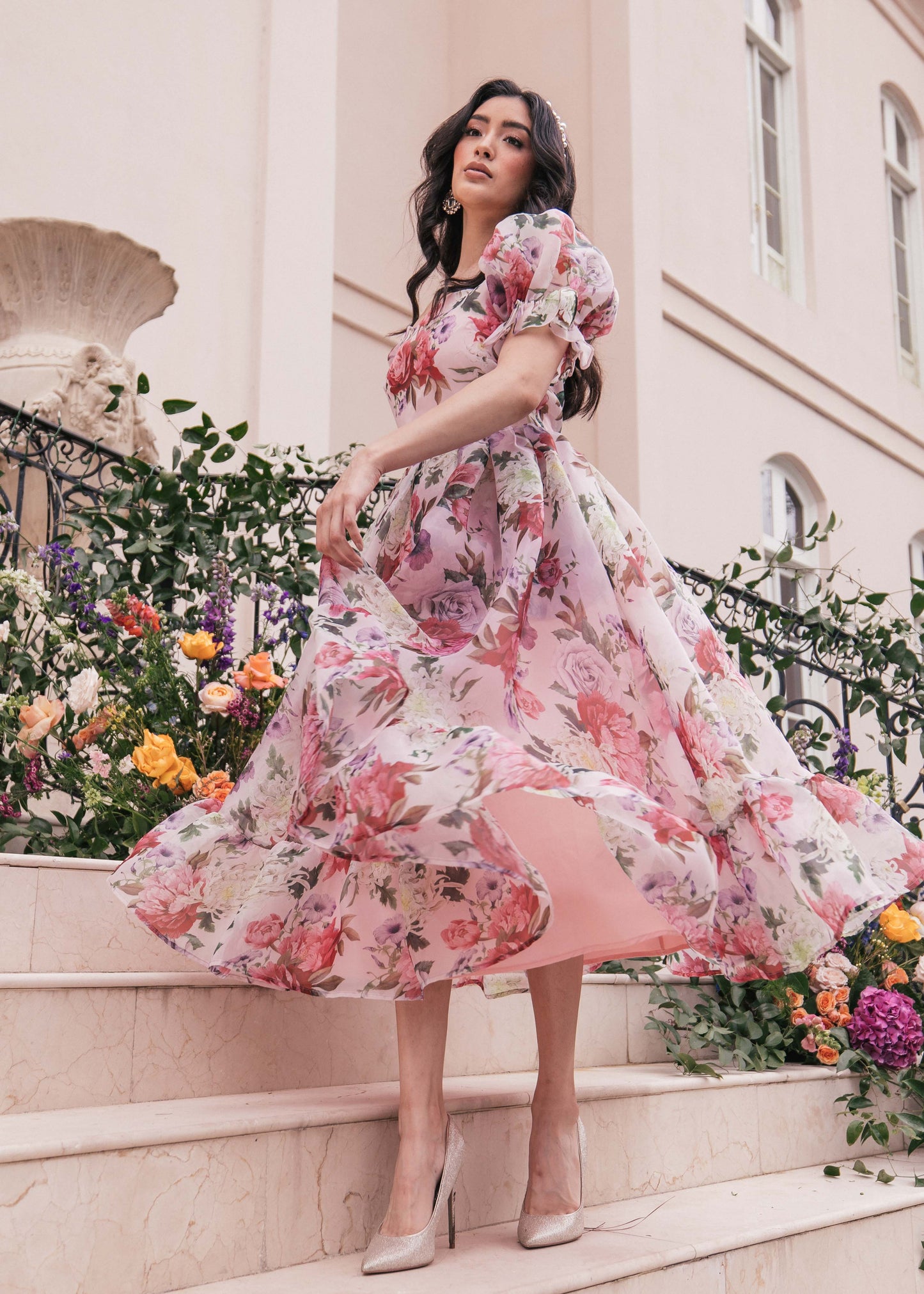 chic size inclusive model wearing JessaKae Amelia Dress Dresses Dress_Peach Blossom / XS