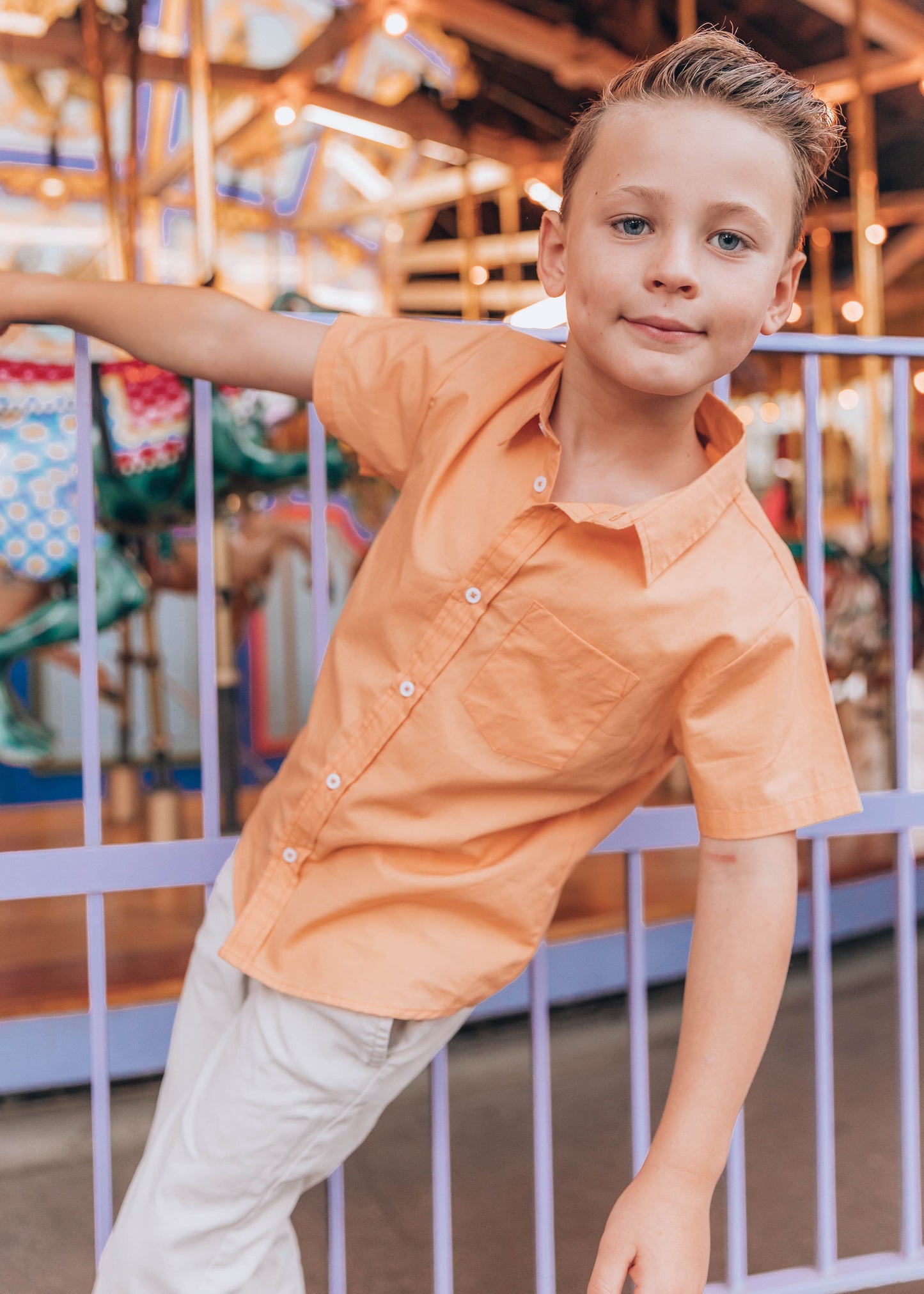 Free Spirit Boys Button Down Boys Top - JessaKae - Free Spirit Boys Button Down - Clementine / 3-6M