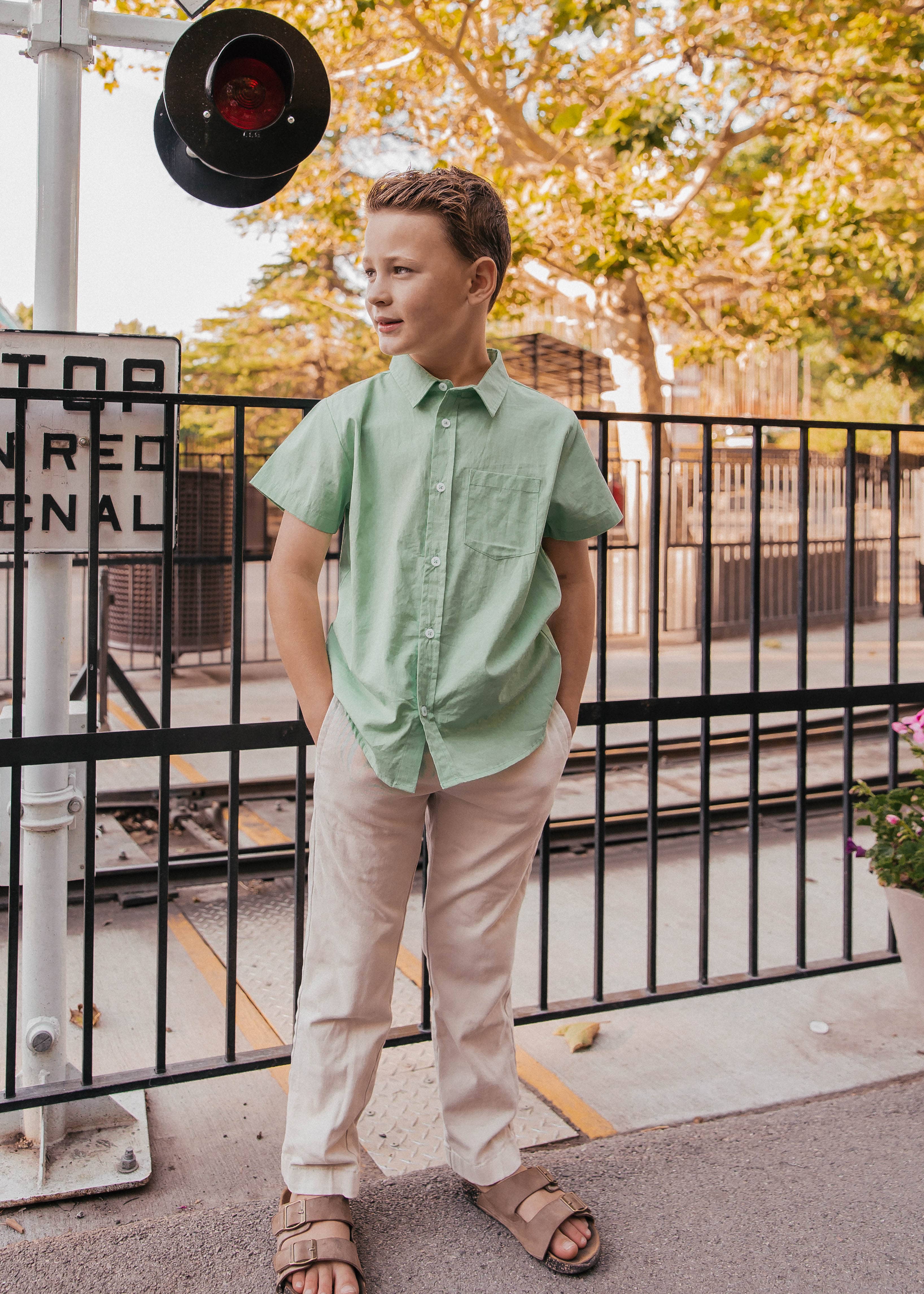 Free Spirit Boys Button Down - Green