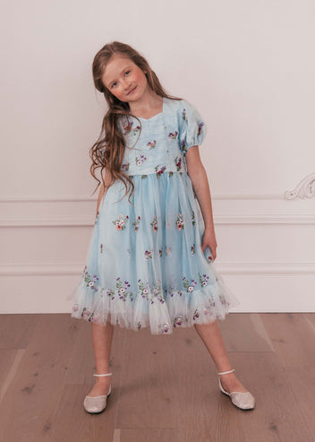 Garden Fairy Girls Dress Girls Dress - JessaKae - Garden Fairy Girls Dress_Blue / 12-18M