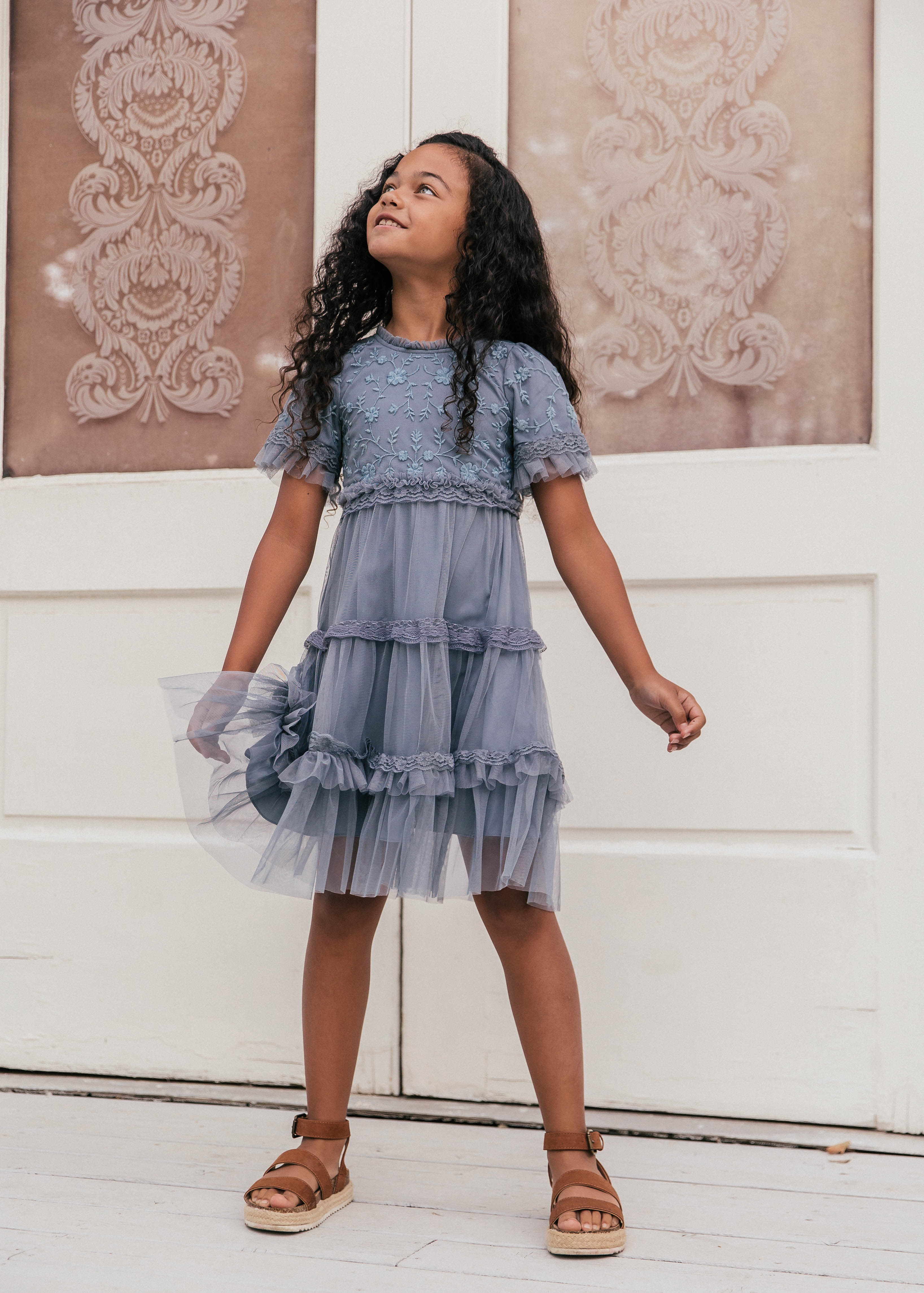 Harper Girls Dress - Slate Blue