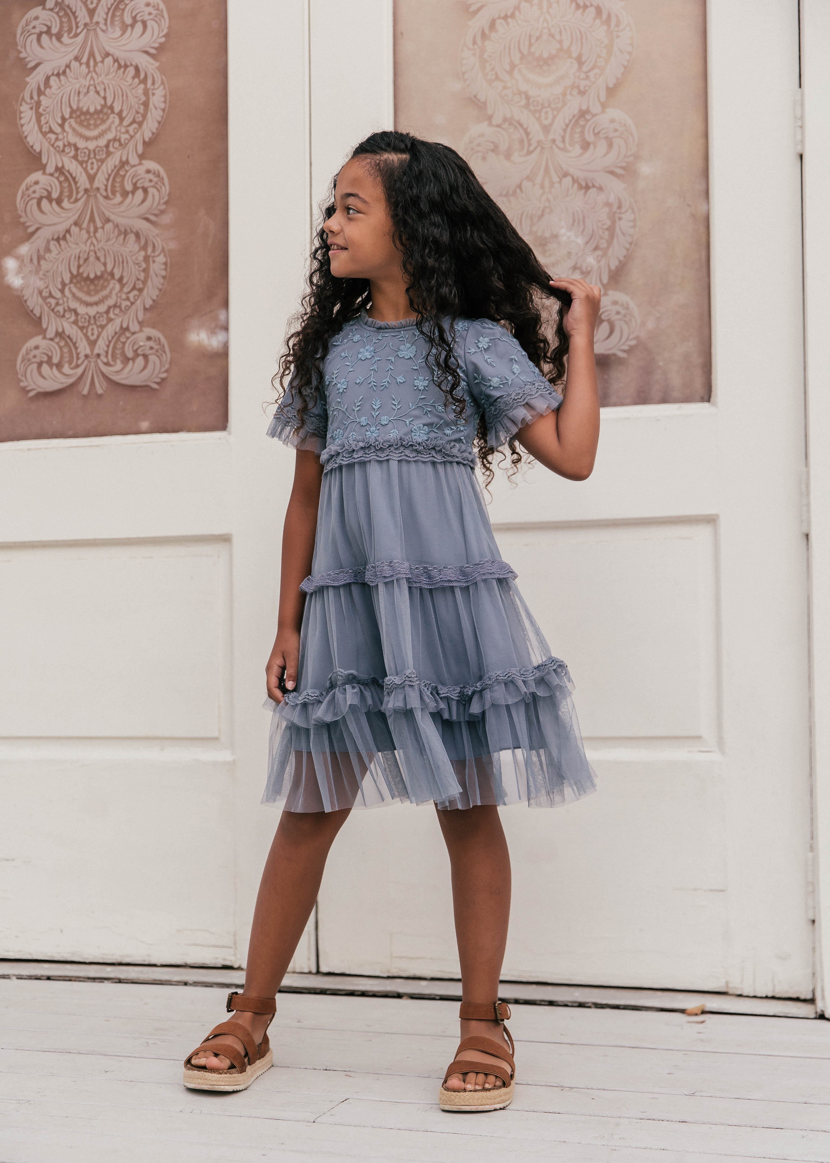 Harper Girls Dress - Slate Blue