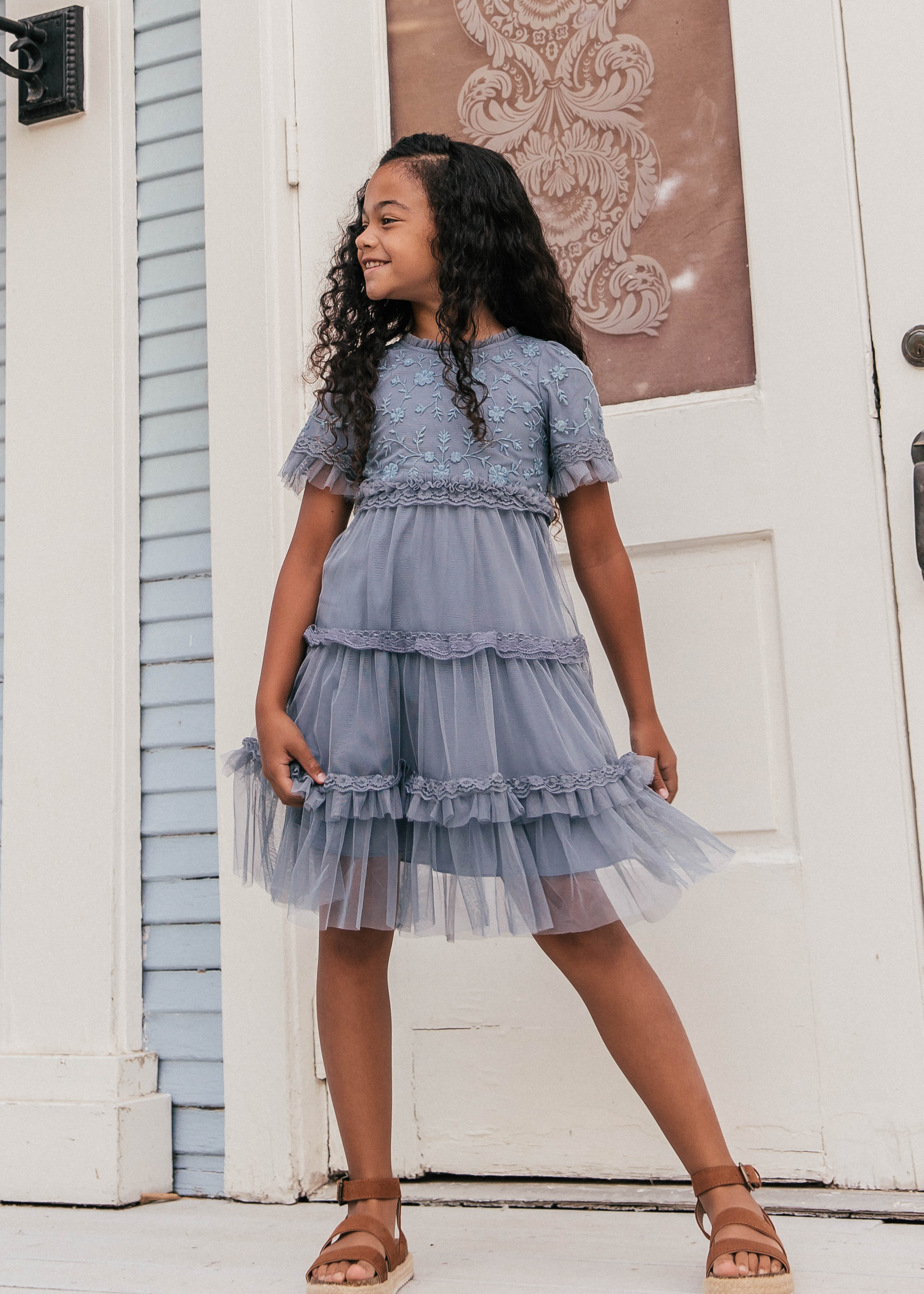 Harper Girls Dress - Slate Blue