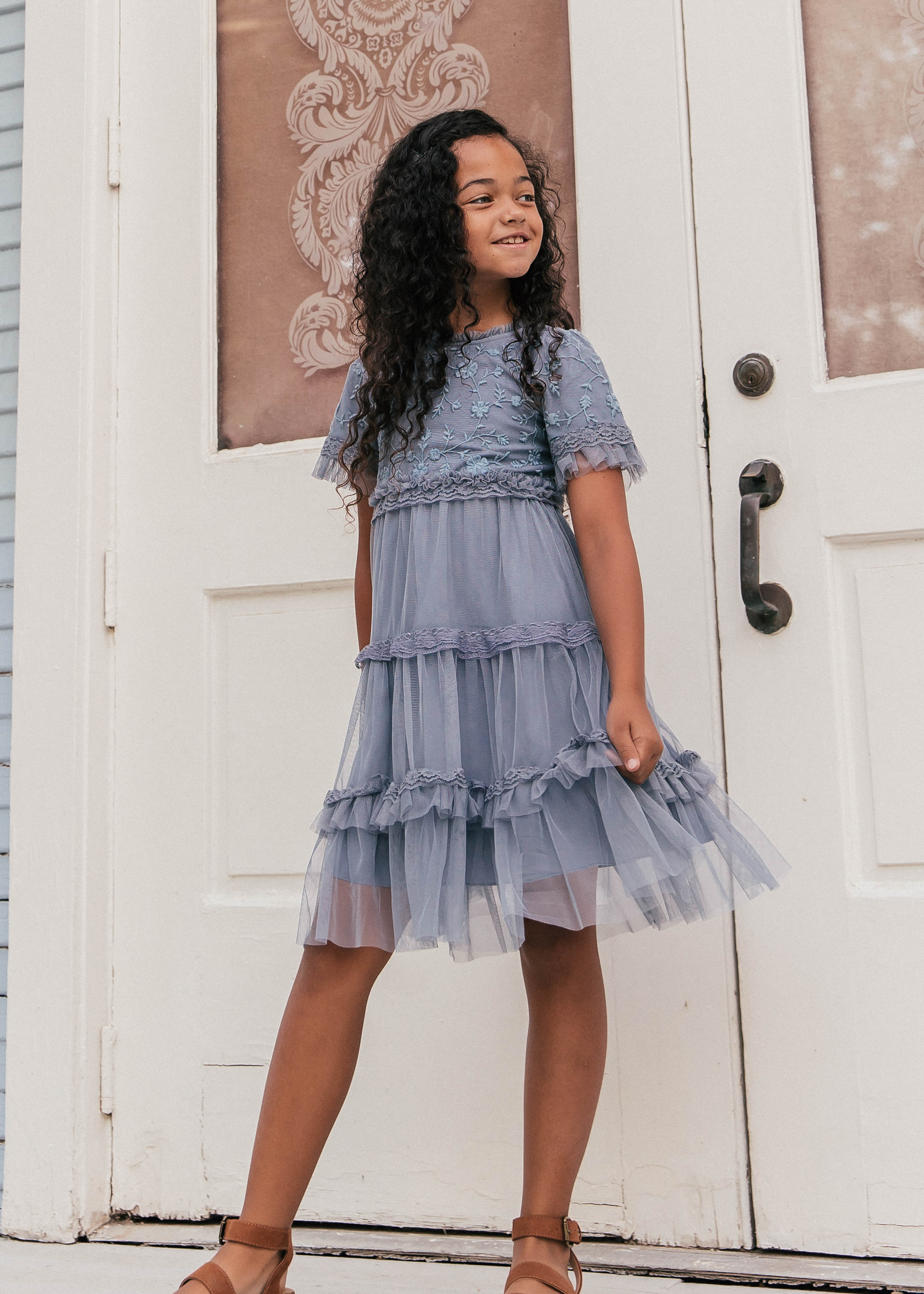 Harper Girls Dress - Slate Blue