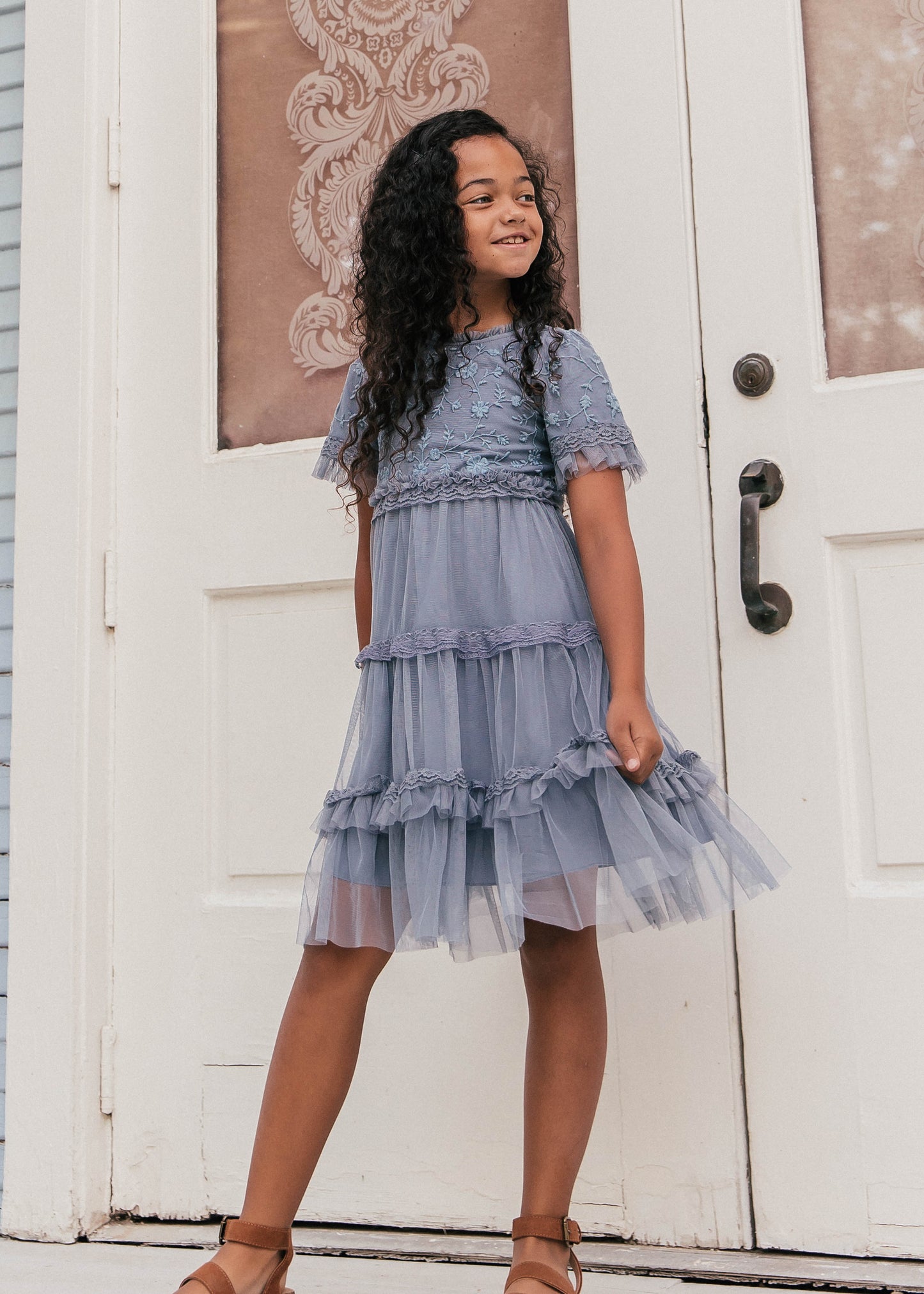 Harper Girls Dress Girls Dress - JessaKae - Harper Girls Dress_Slate Blue / 2-3Y