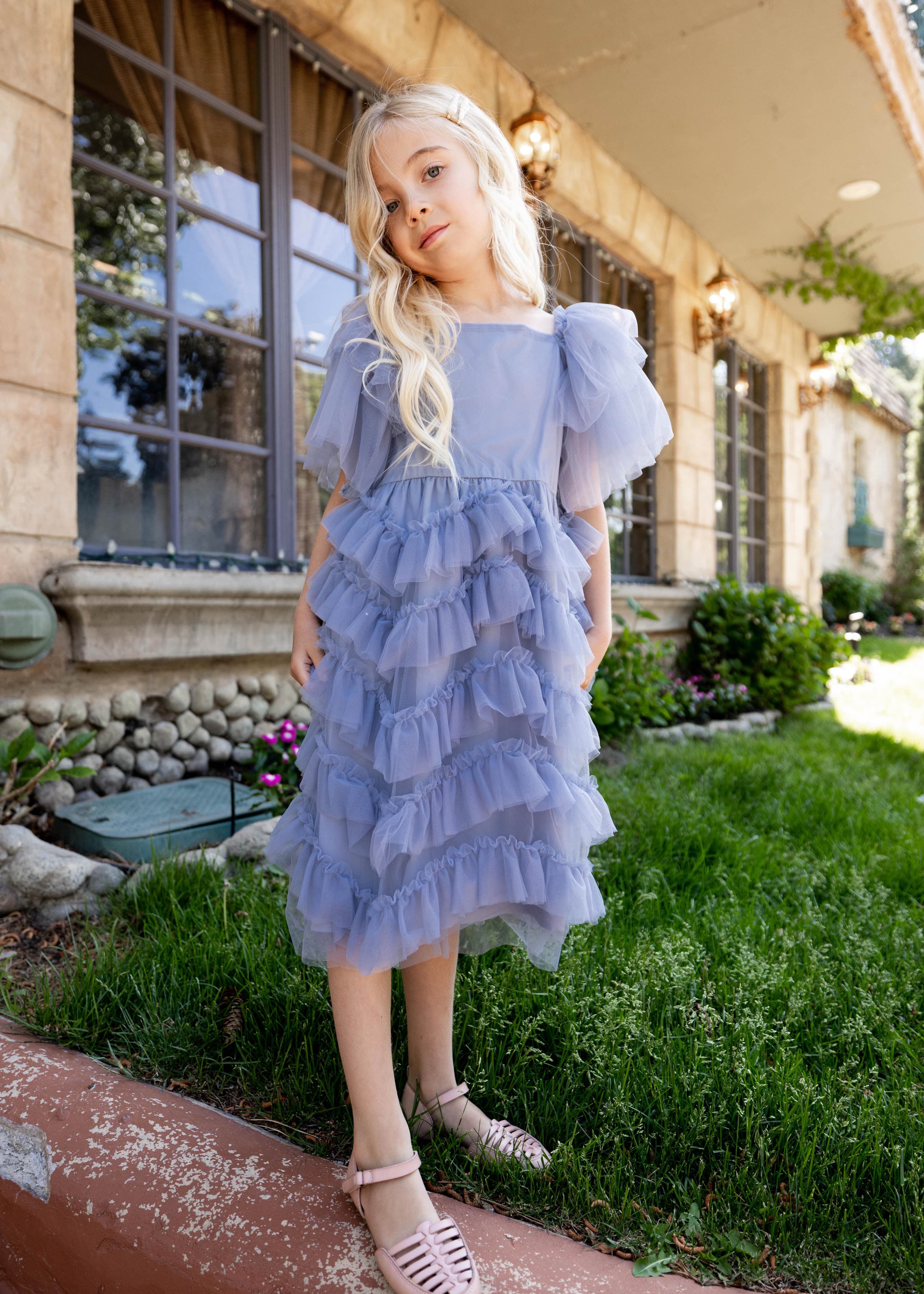 Isla Girls Dress - Dusty Blue