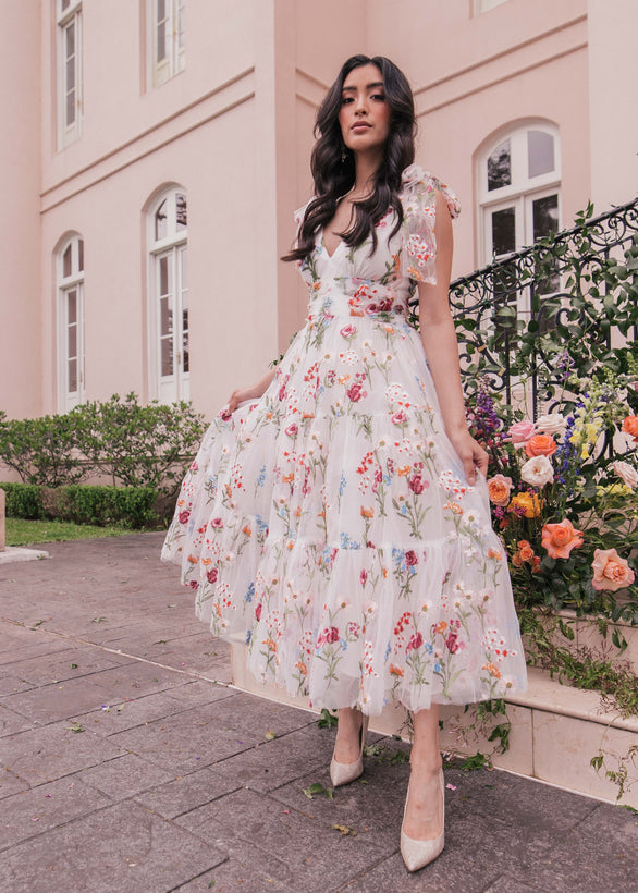 Margaret Midi Dress - White Floral