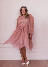 chic size inclusive model wearing JessaKae Mystic Dress Mauve / XXS Dresses