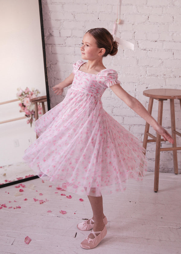 chic size inclusive model wearing JessaKae Promenade Girls Dress Pink / 12-18M Girls Dress