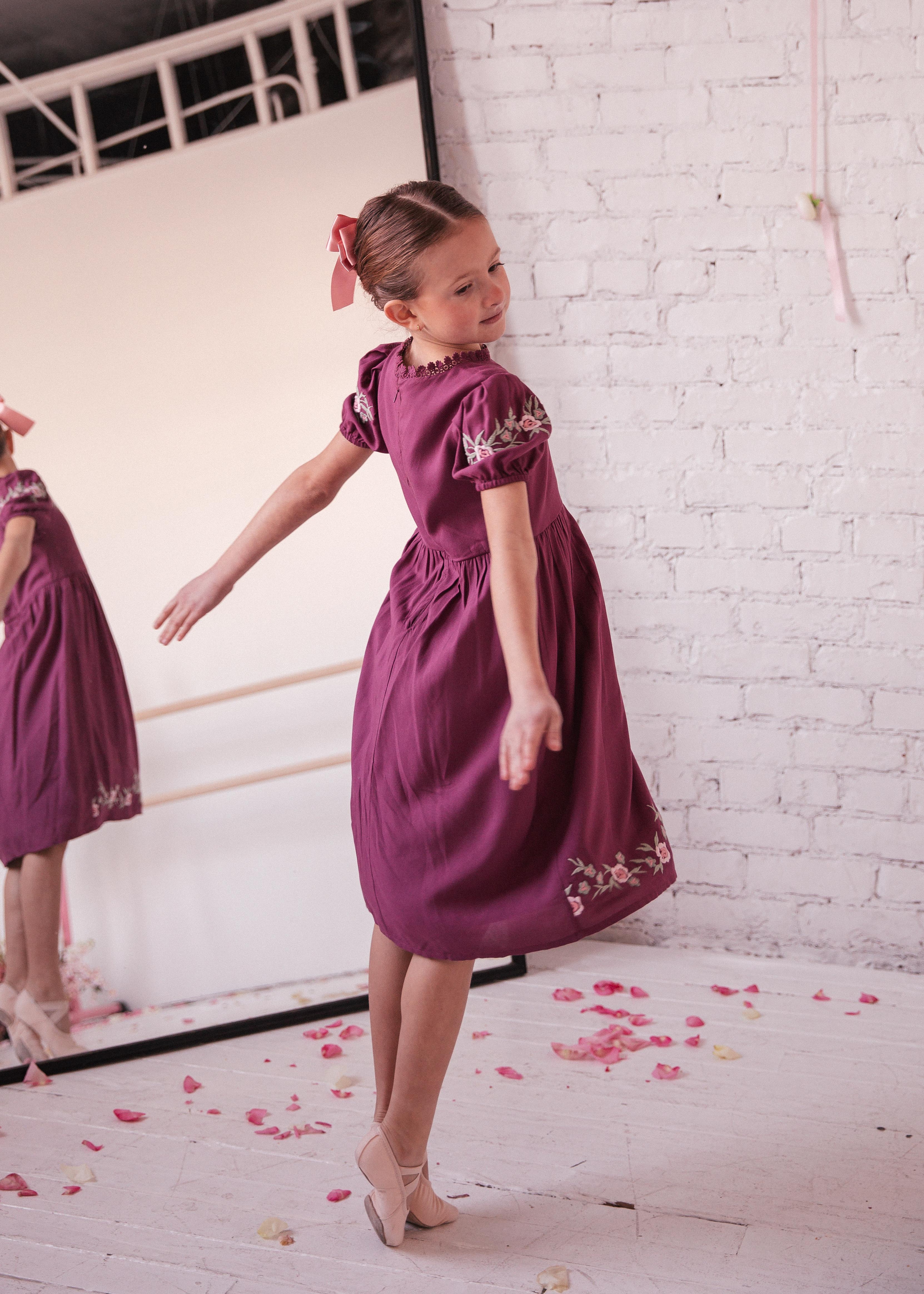 Rosedale Girls Dress - Dark Rose