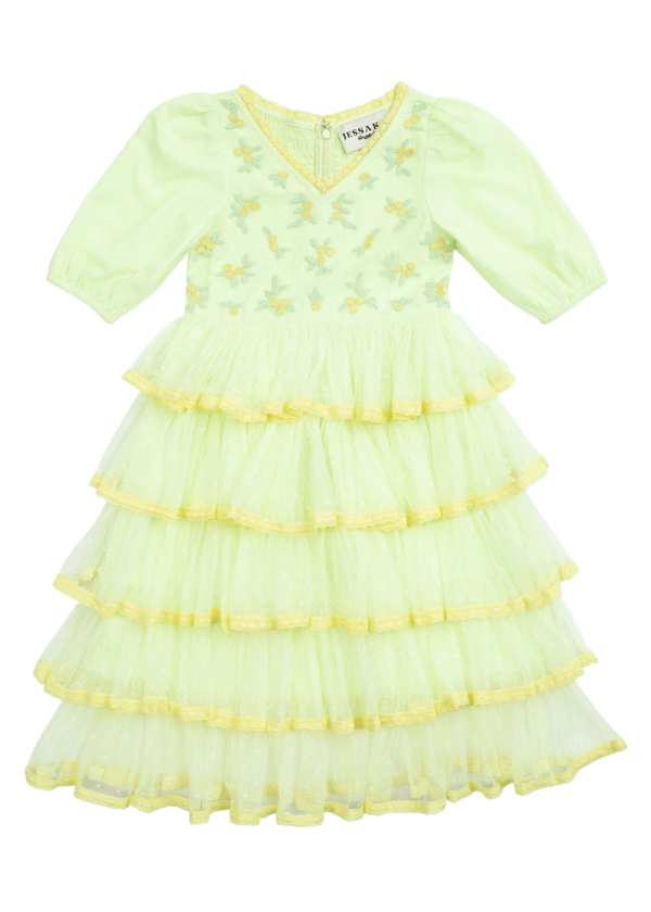 chic size inclusive model wearing JessaKae Tiana Girls Dress Green / 12-18M Girls Dress